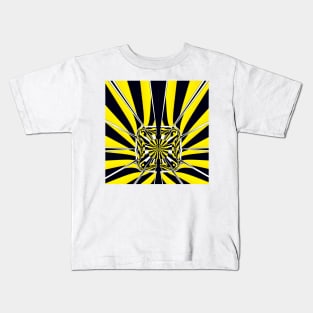 Bright yellow and black chevron floral fantasy pattern in the style of David Hockney Kids T-Shirt